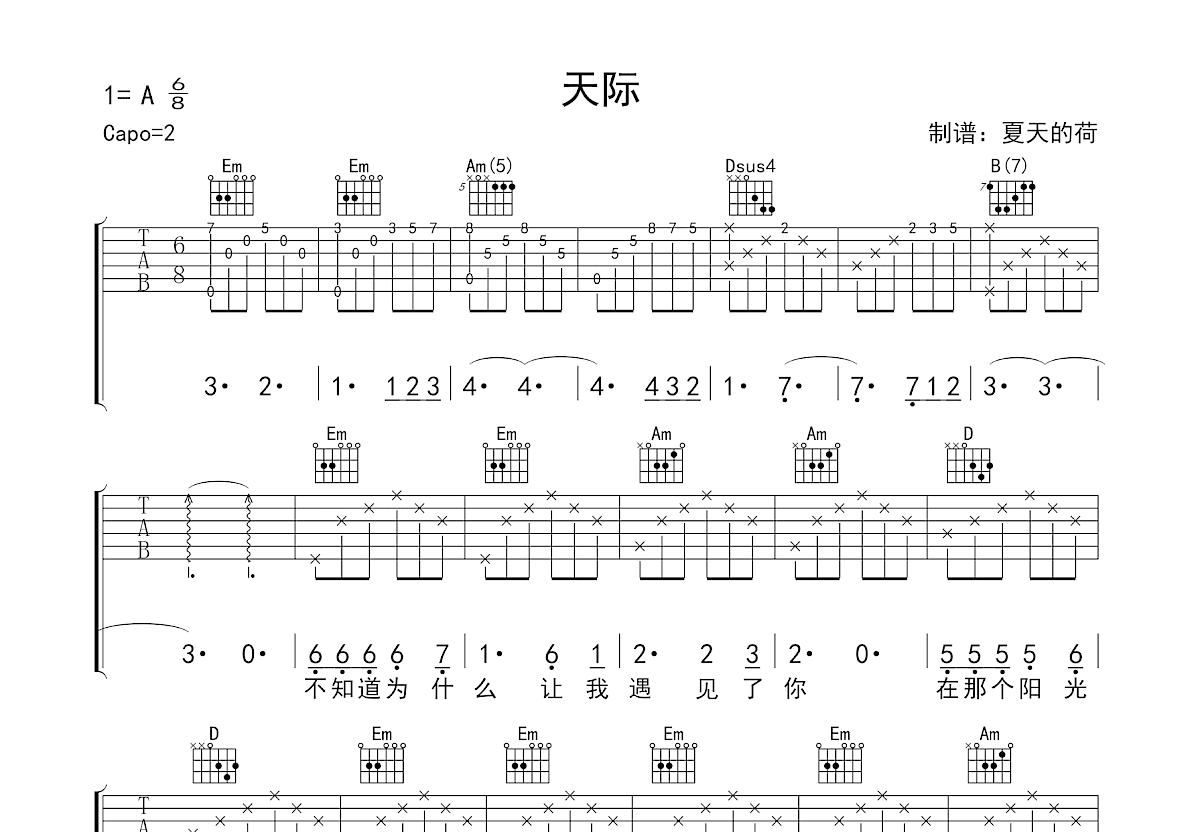 天际吉他谱预览图