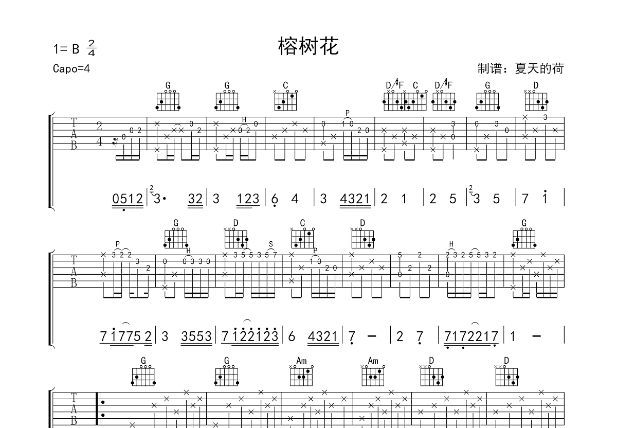 榕树花吉他谱预览图