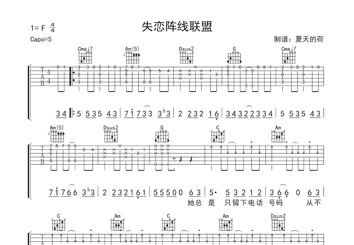 失恋阵线联盟吉他谱预览图