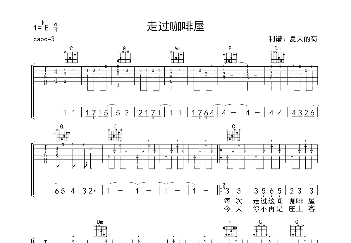 走过咖啡屋吉他谱预览图