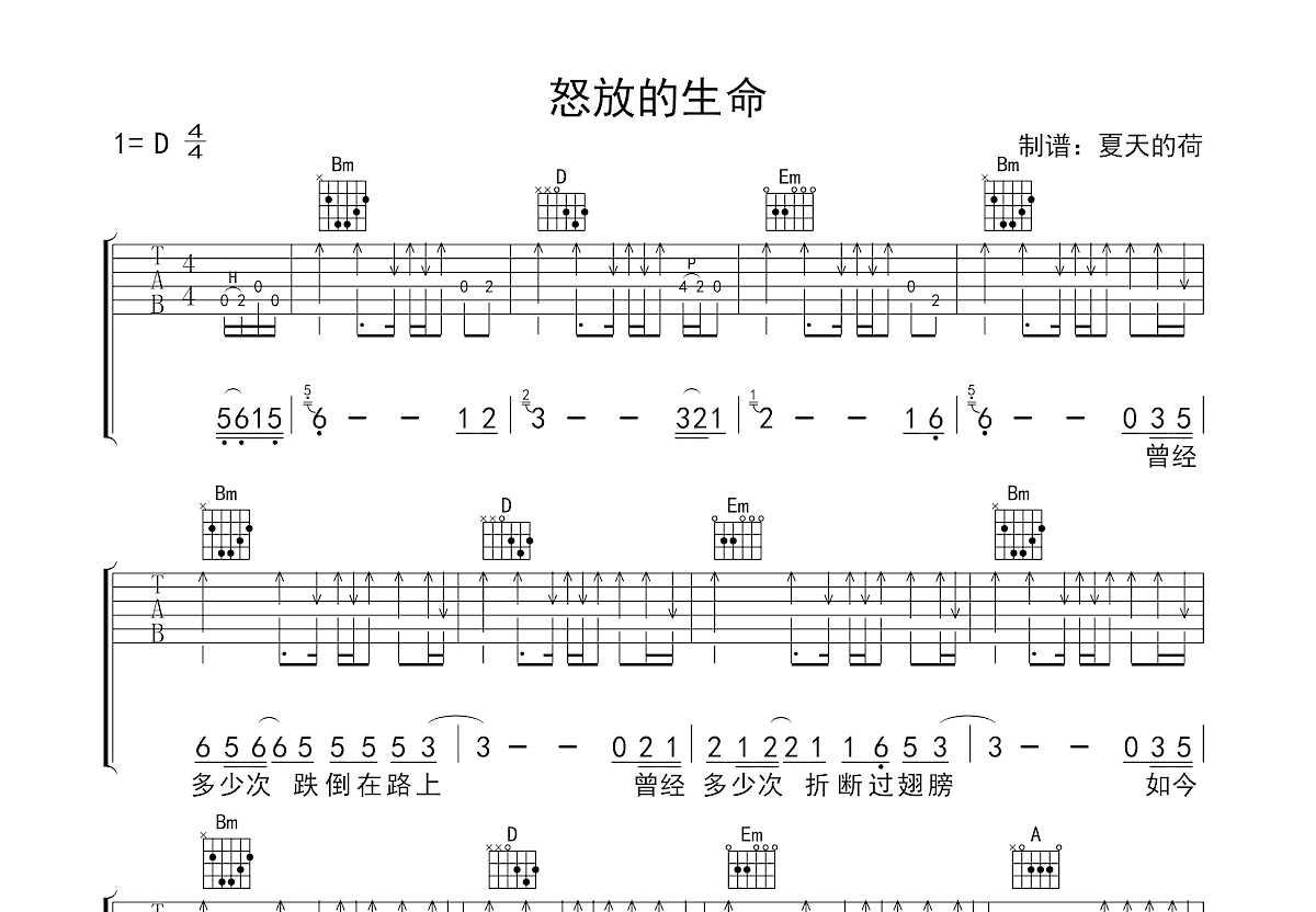 怒放的生命吉他谱预览图