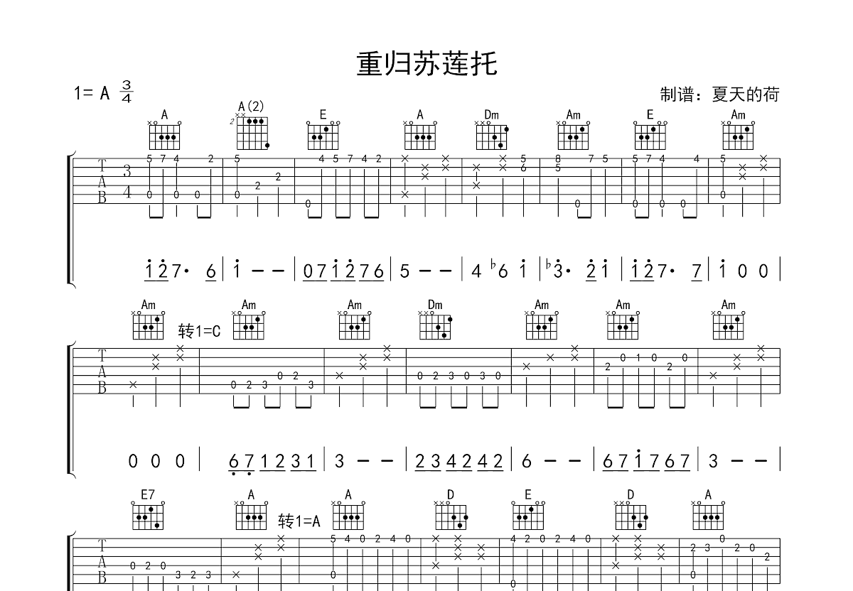 重归苏莲托吉他谱预览图