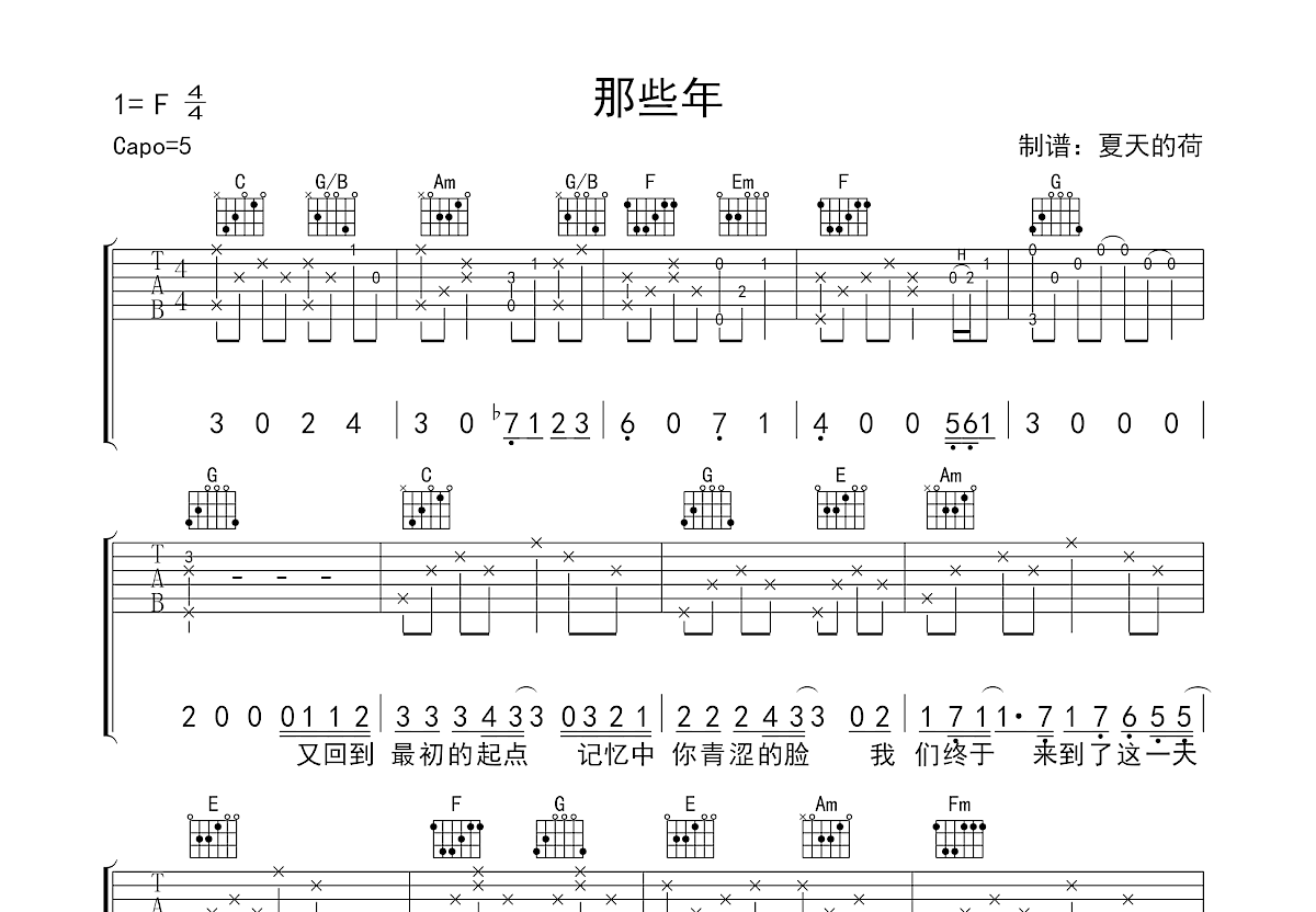 那些年吉他谱预览图