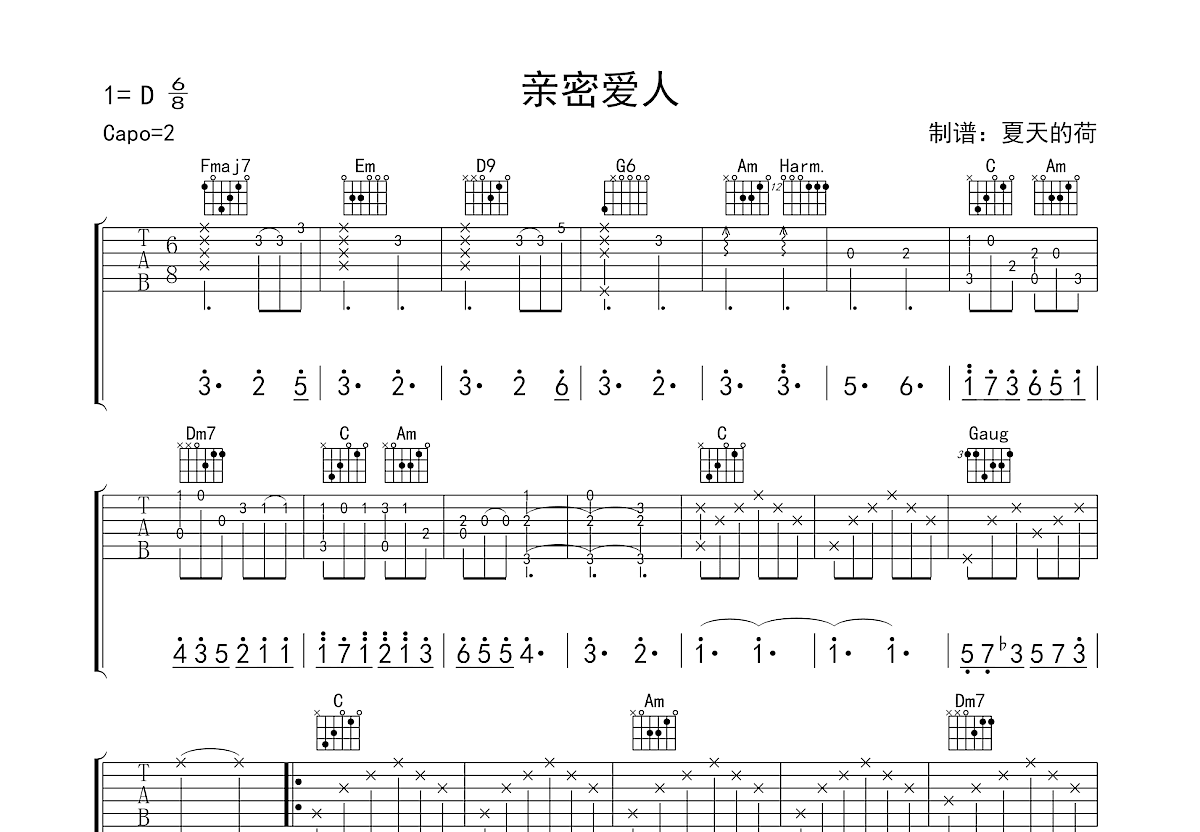 亲密爱人吉他谱预览图