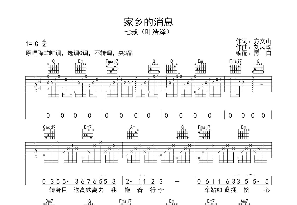 家乡的消息吉他谱预览图