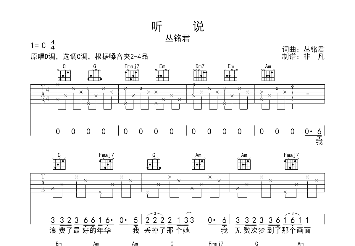 听说吉他谱预览图