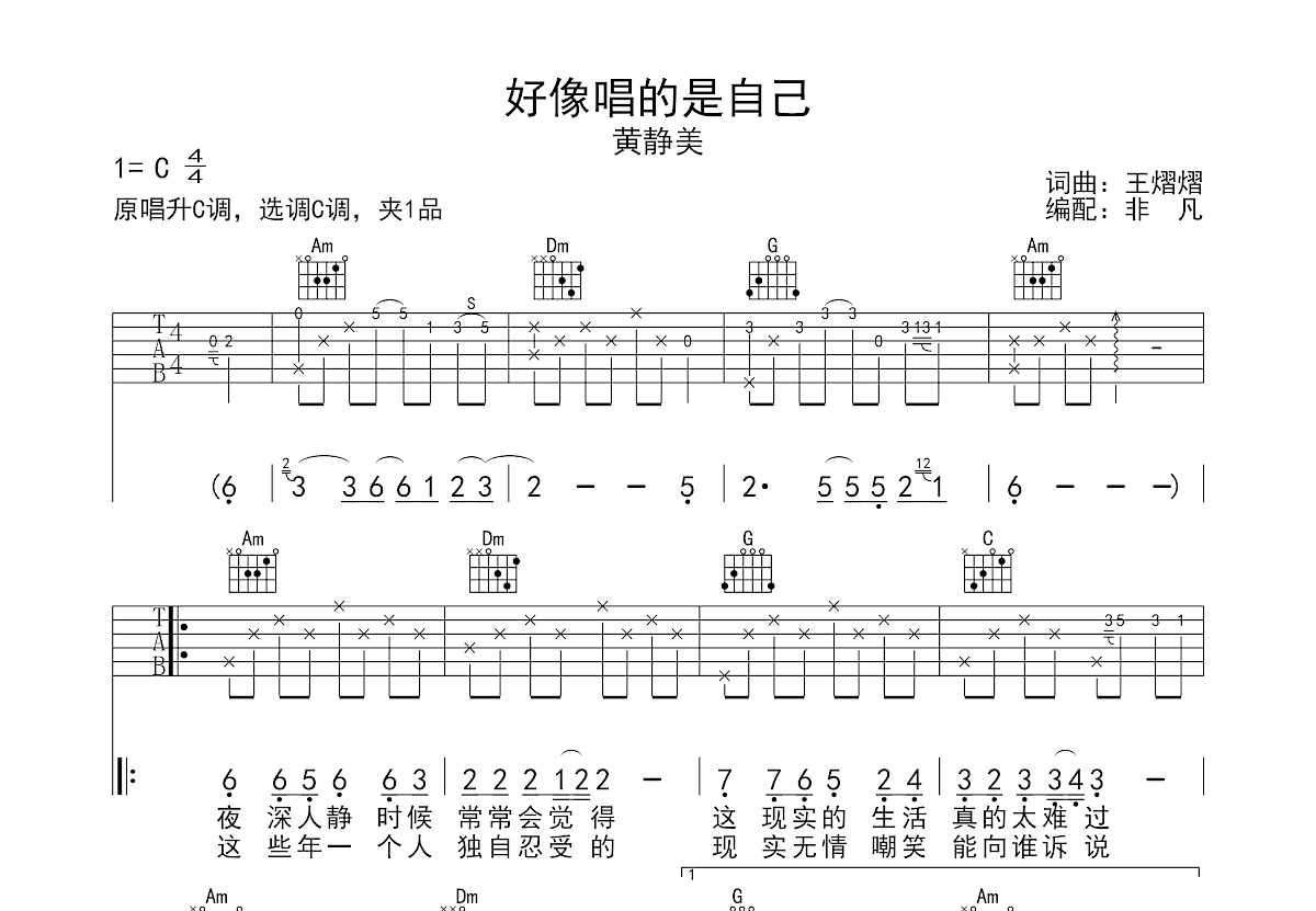 好像唱的是自己吉他谱预览图