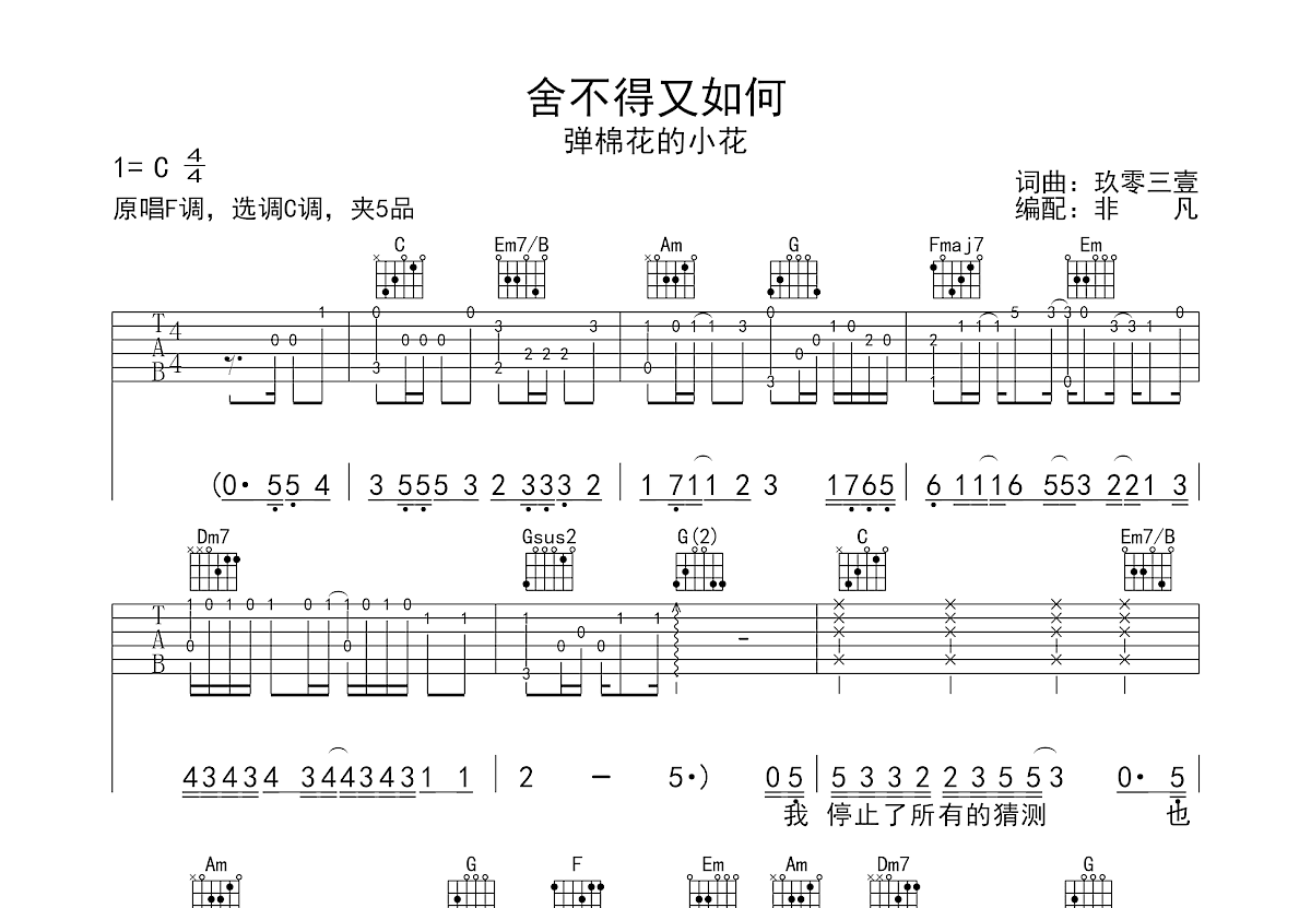 舍不得又如何吉他谱预览图