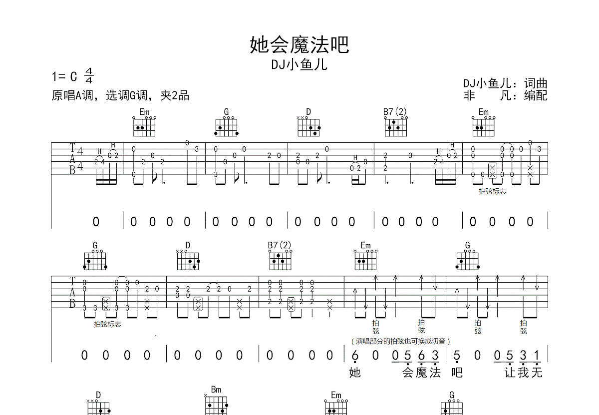 她会魔法吧吉他谱预览图