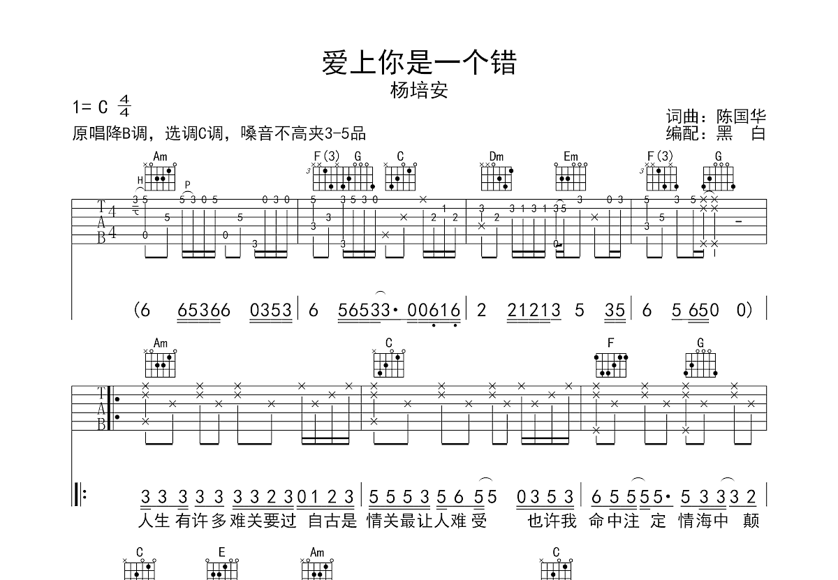 爱上你是一个错吉他谱预览图