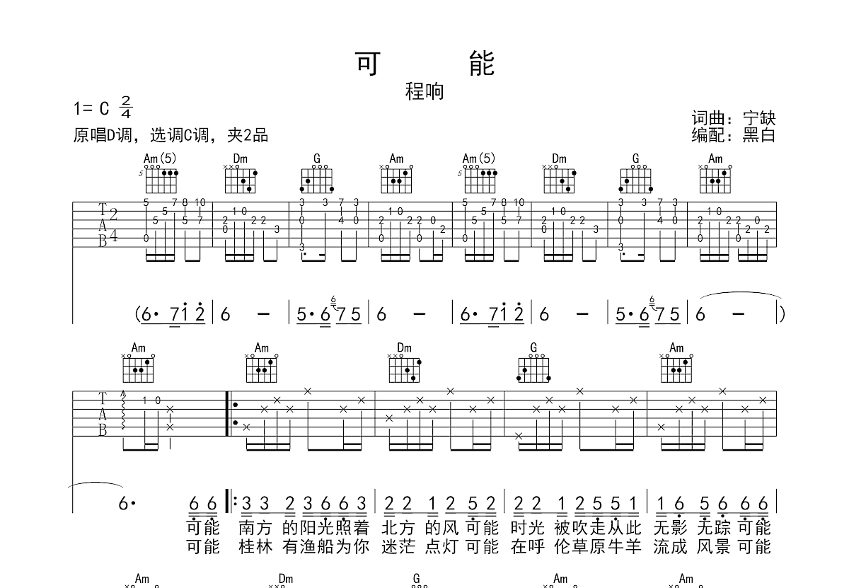 可能吉他谱预览图