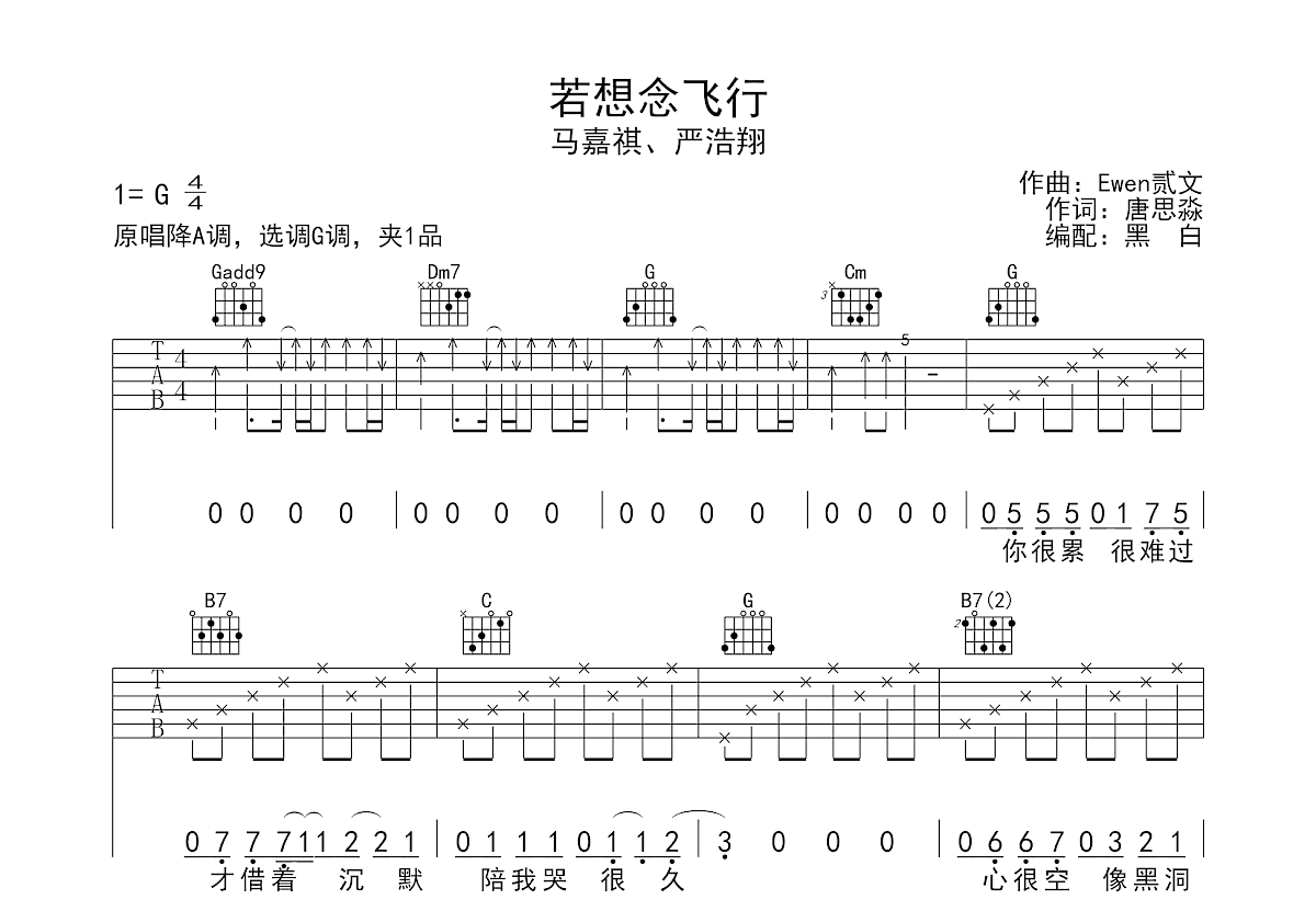 若想念飞行吉他谱预览图