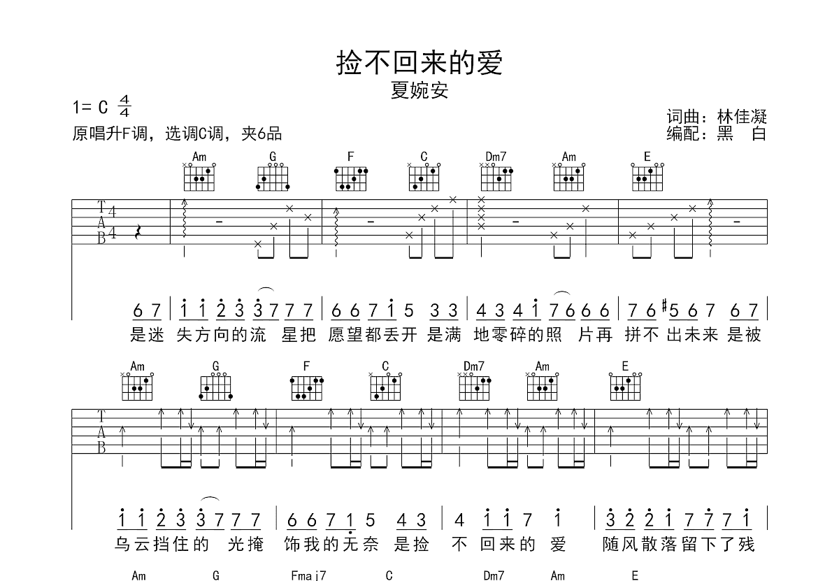 捡不回来的爱吉他谱预览图