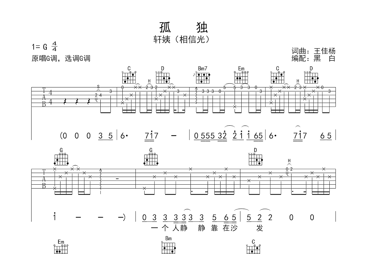 孤独吉他谱预览图