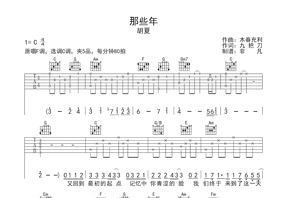 那些年吉他谱预览图