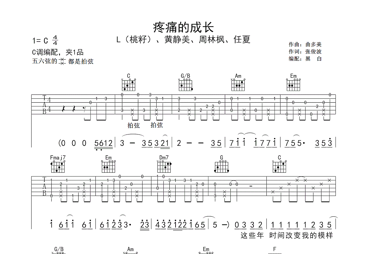 疼痛的成长吉他谱预览图