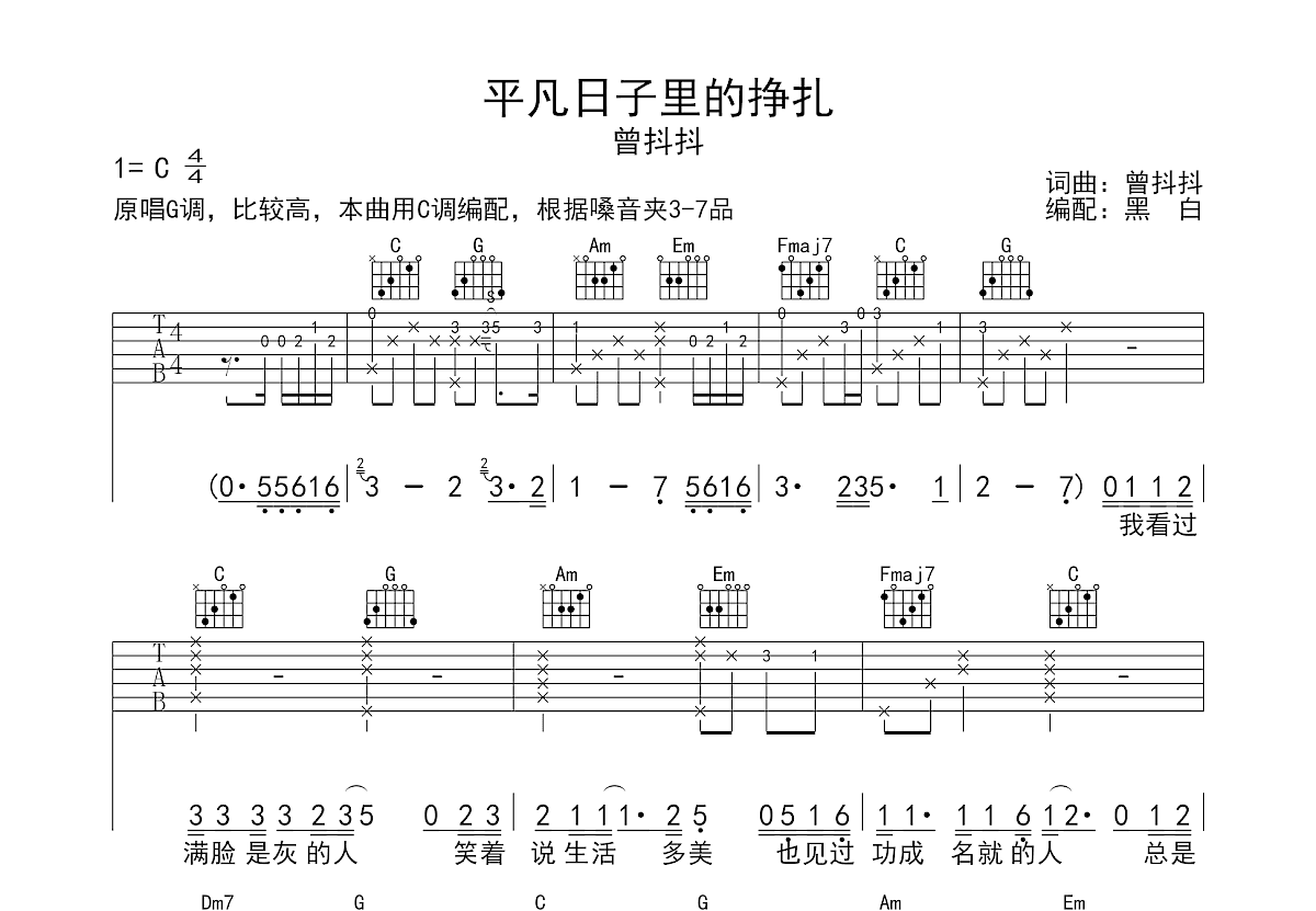 平凡日子里的挣扎吉他谱预览图