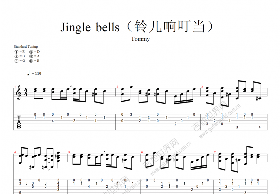 Jingle bells铃儿响叮当吉他谱预览图