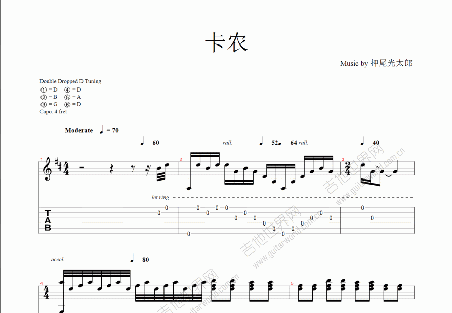 卡农吉他谱预览图