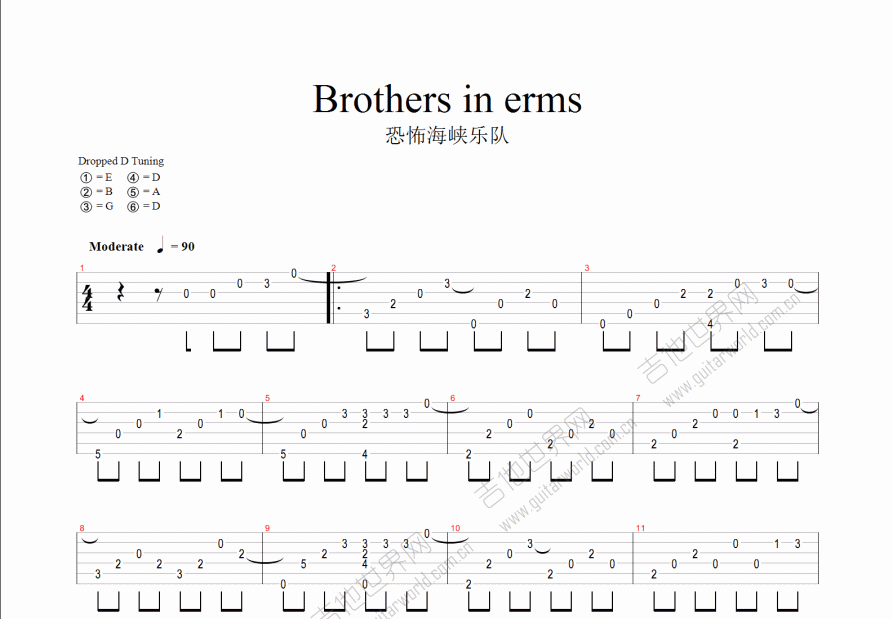 Brothers in erms吉他谱_恐怖海峡乐队_G调指弹