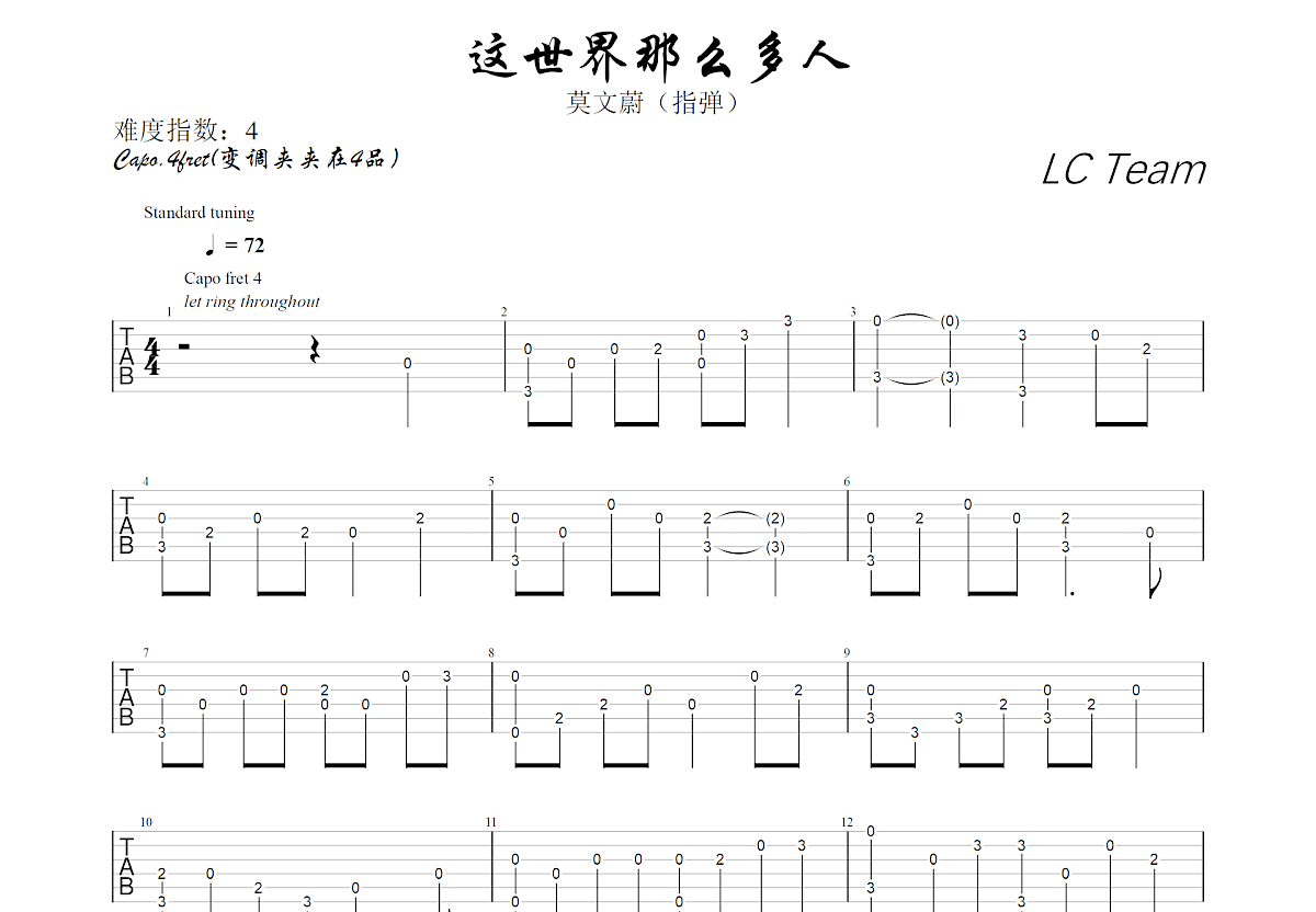 这世界那么多人吉他谱预览图