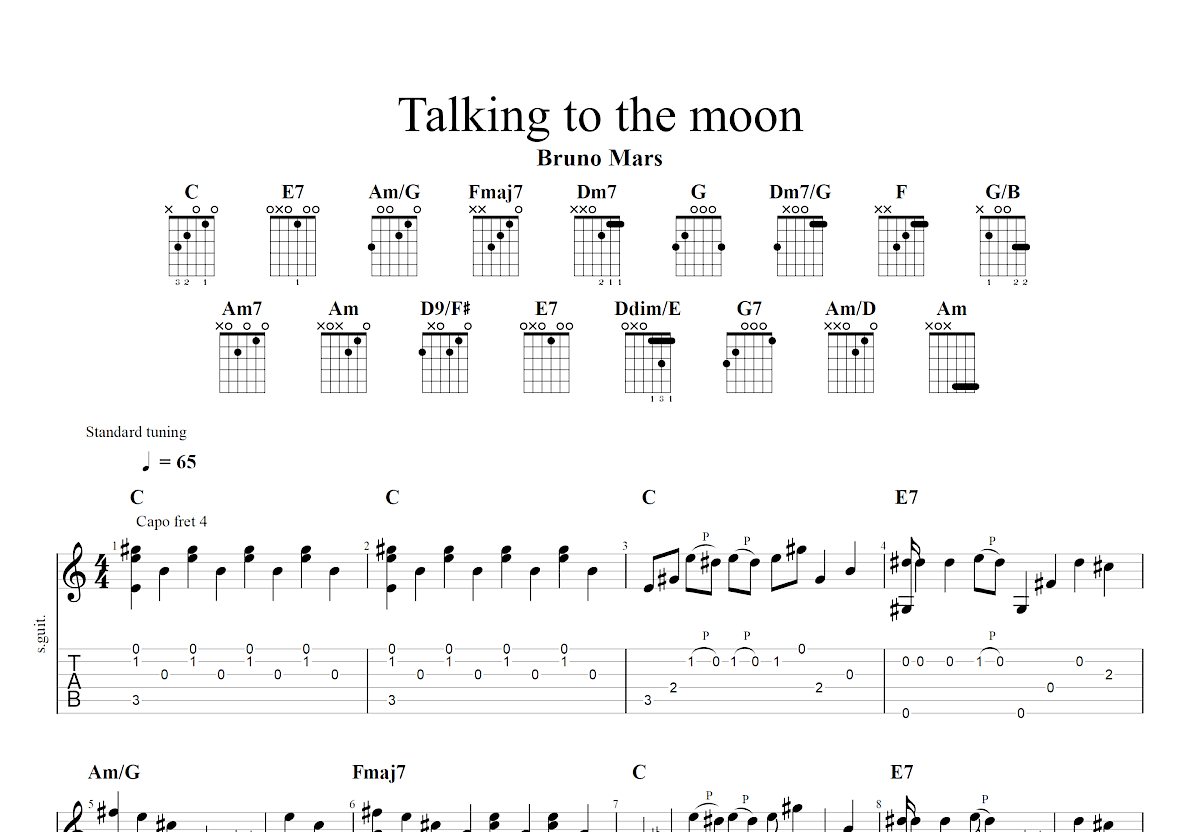 Talking to the Moon吉他谱预览图