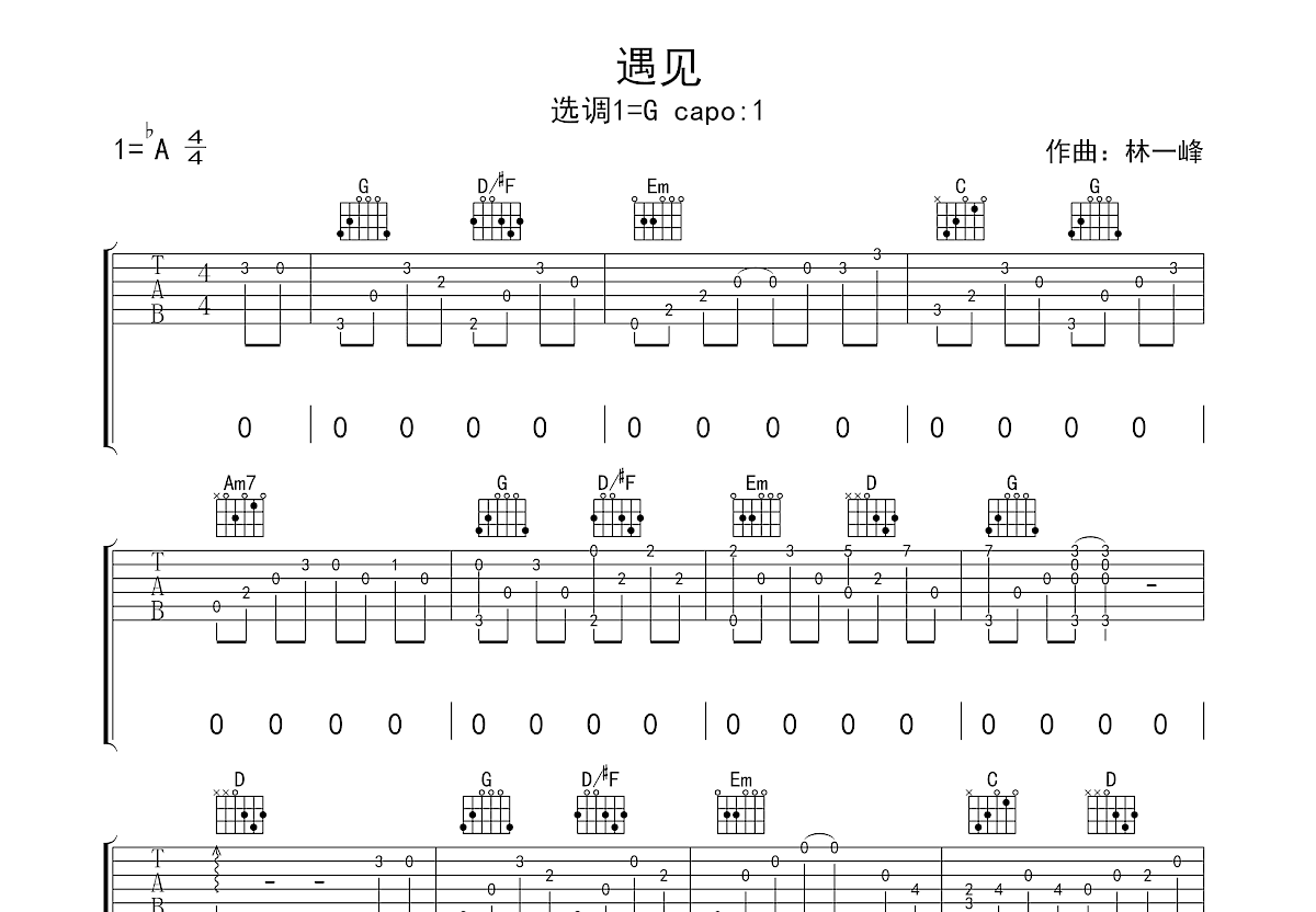 遇见吉他谱预览图