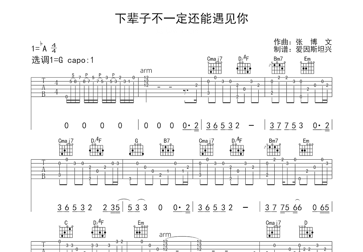 下辈子不一定还能遇见你吉他谱预览图