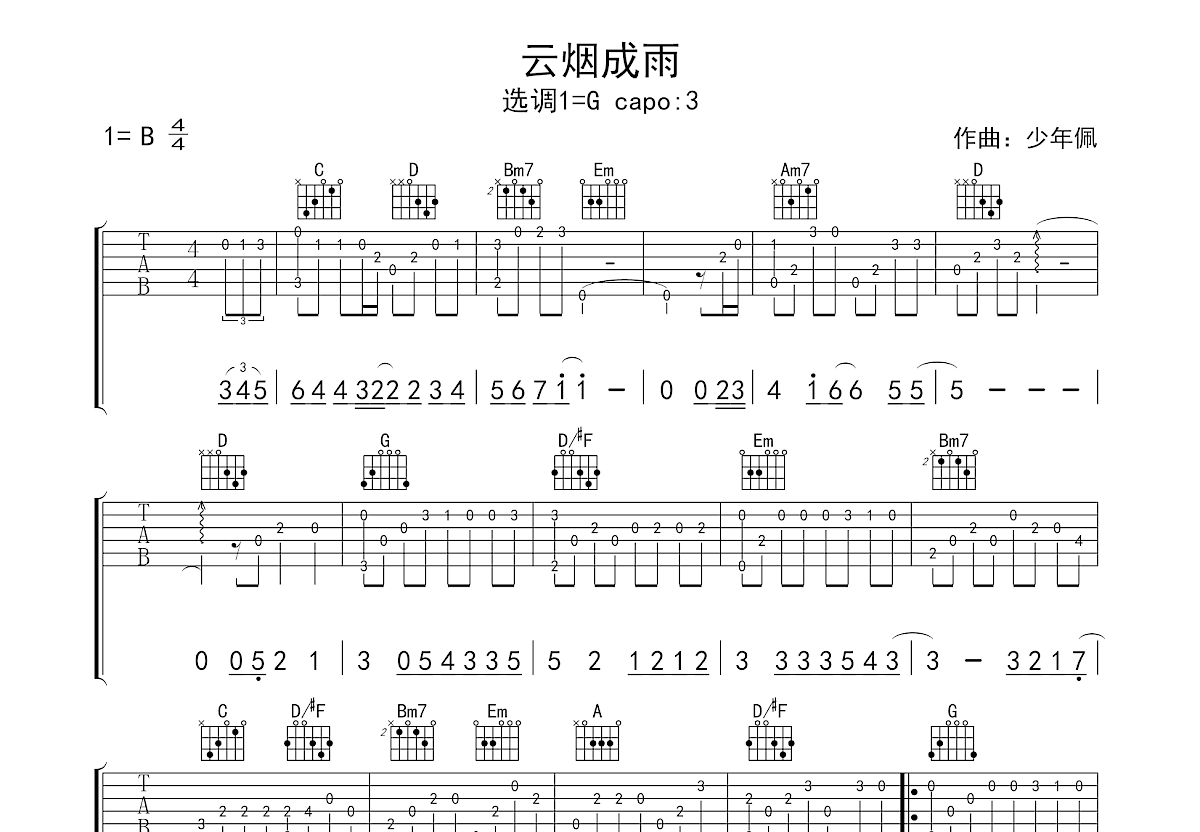 云烟成雨吉他谱预览图