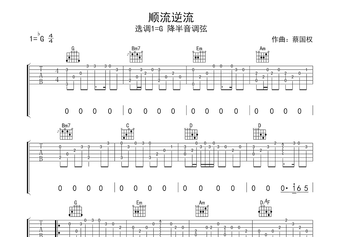 顺流逆流吉他谱预览图