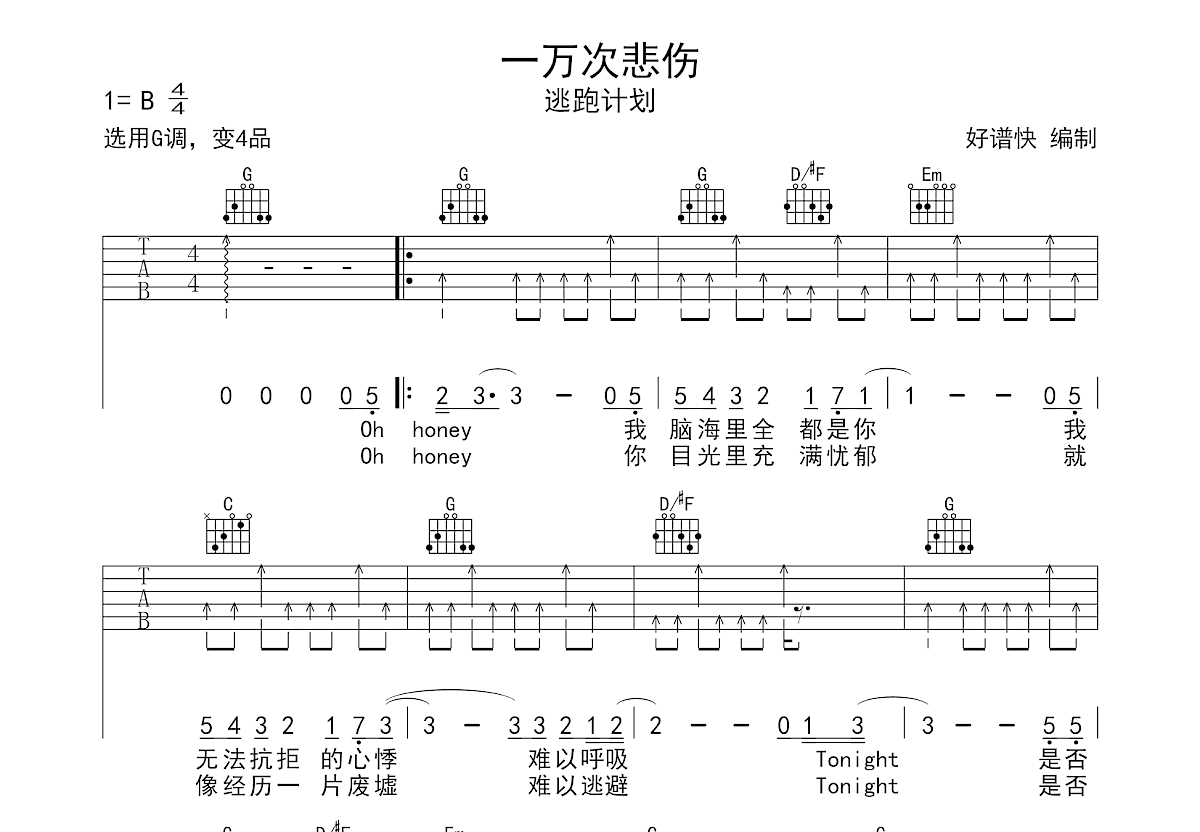 一万次悲伤吉他谱预览图