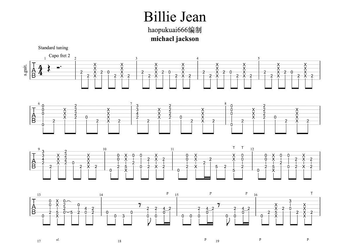 Billie Jean吉他谱预览图