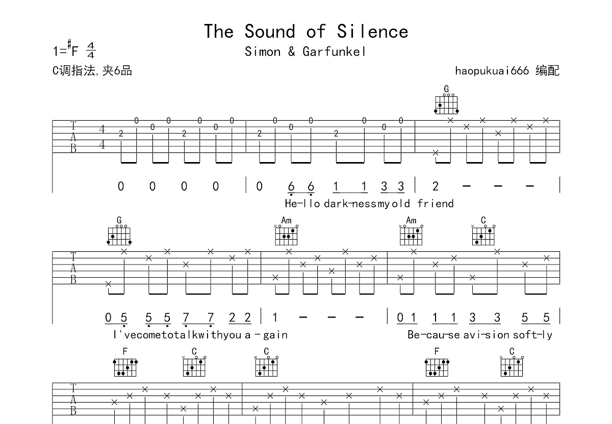 The Sound of Silence吉他谱预览图