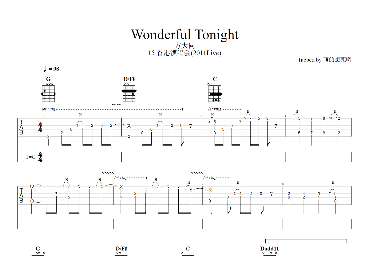 Wonderful Tonight吉他谱预览图