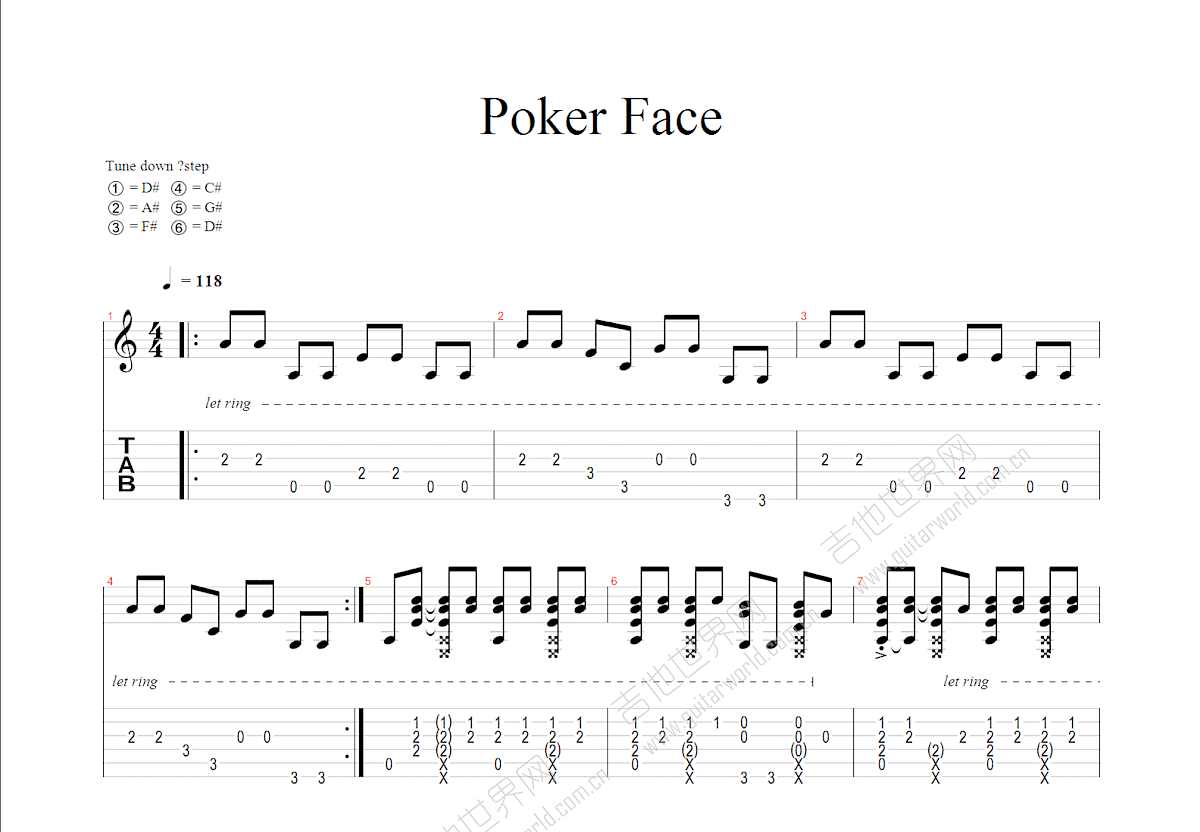 Poker Face吉他谱预览图