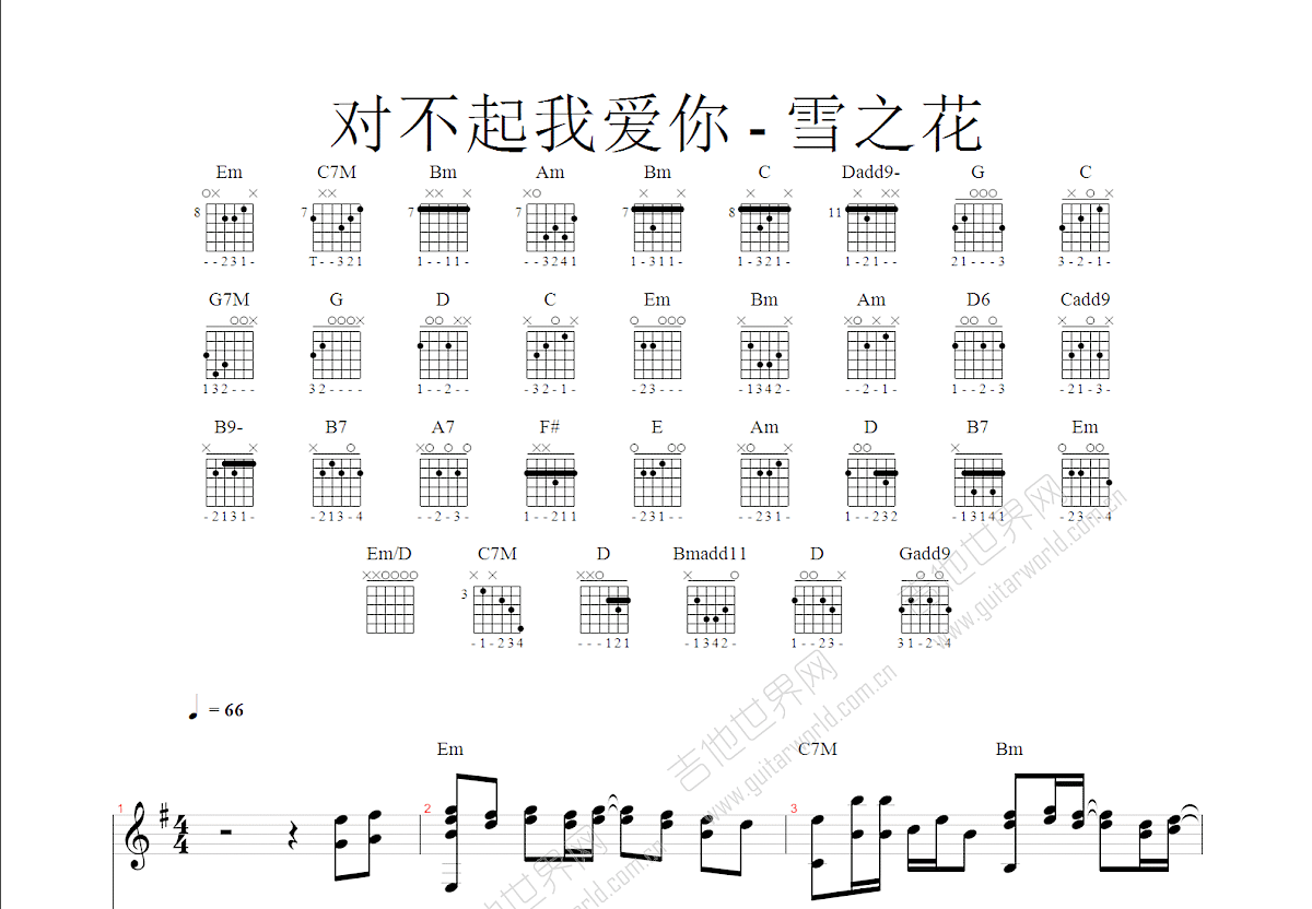 对不起我爱你吉他谱预览图