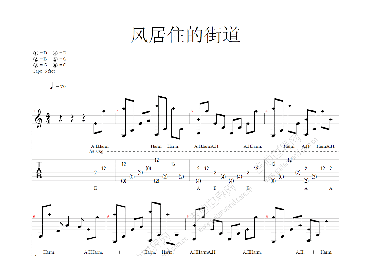 风居住的街道吉他谱预览图