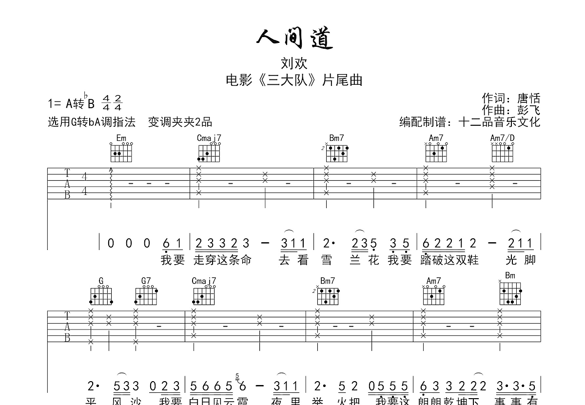 人间道吉他谱预览图