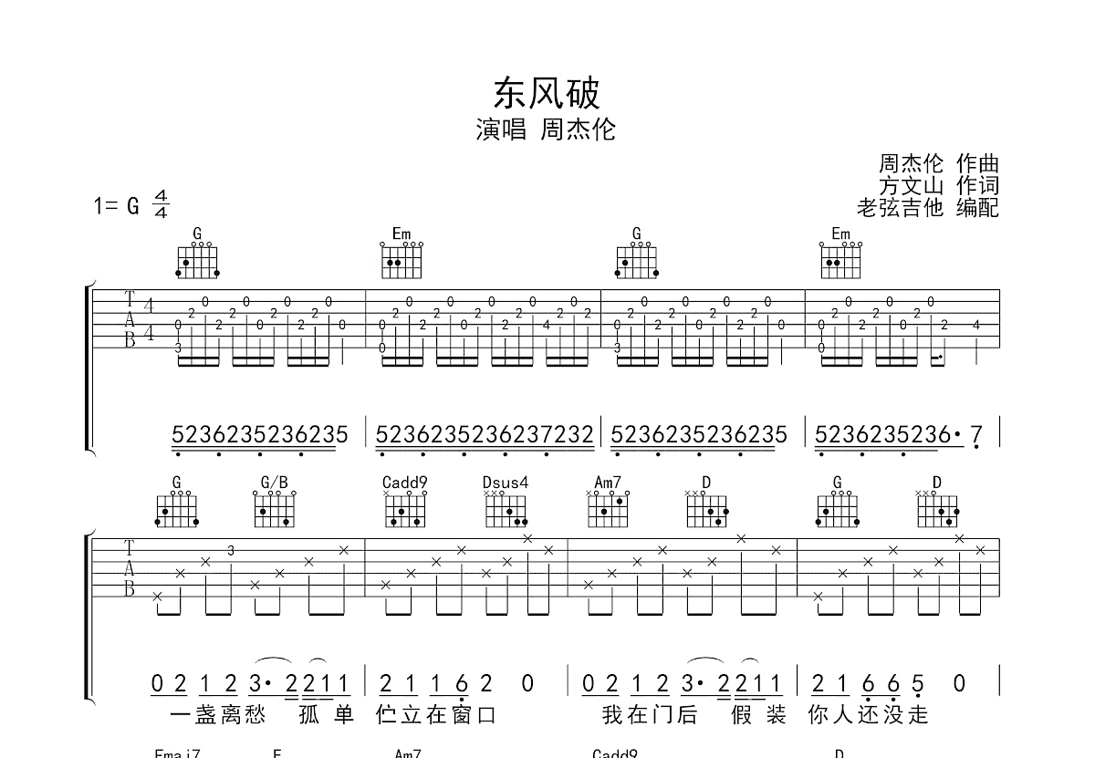东风破吉他谱预览图