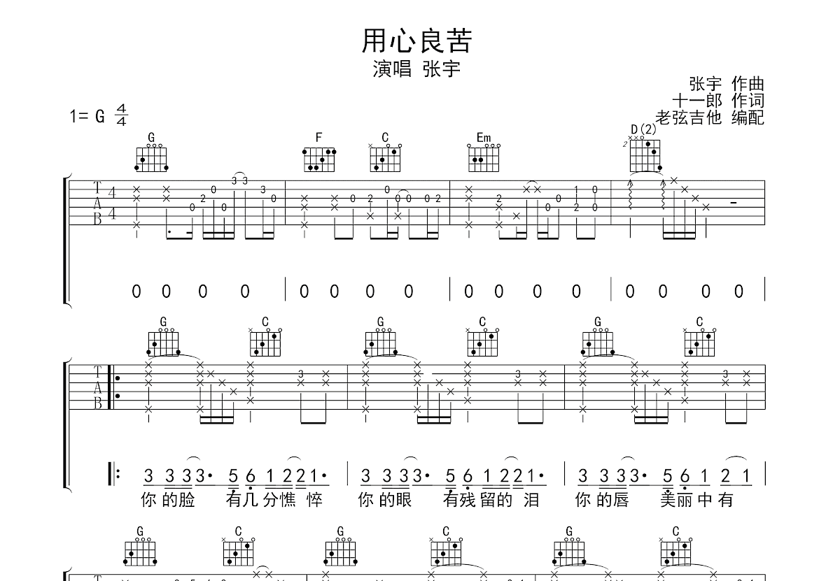 用心良苦吉他谱预览图