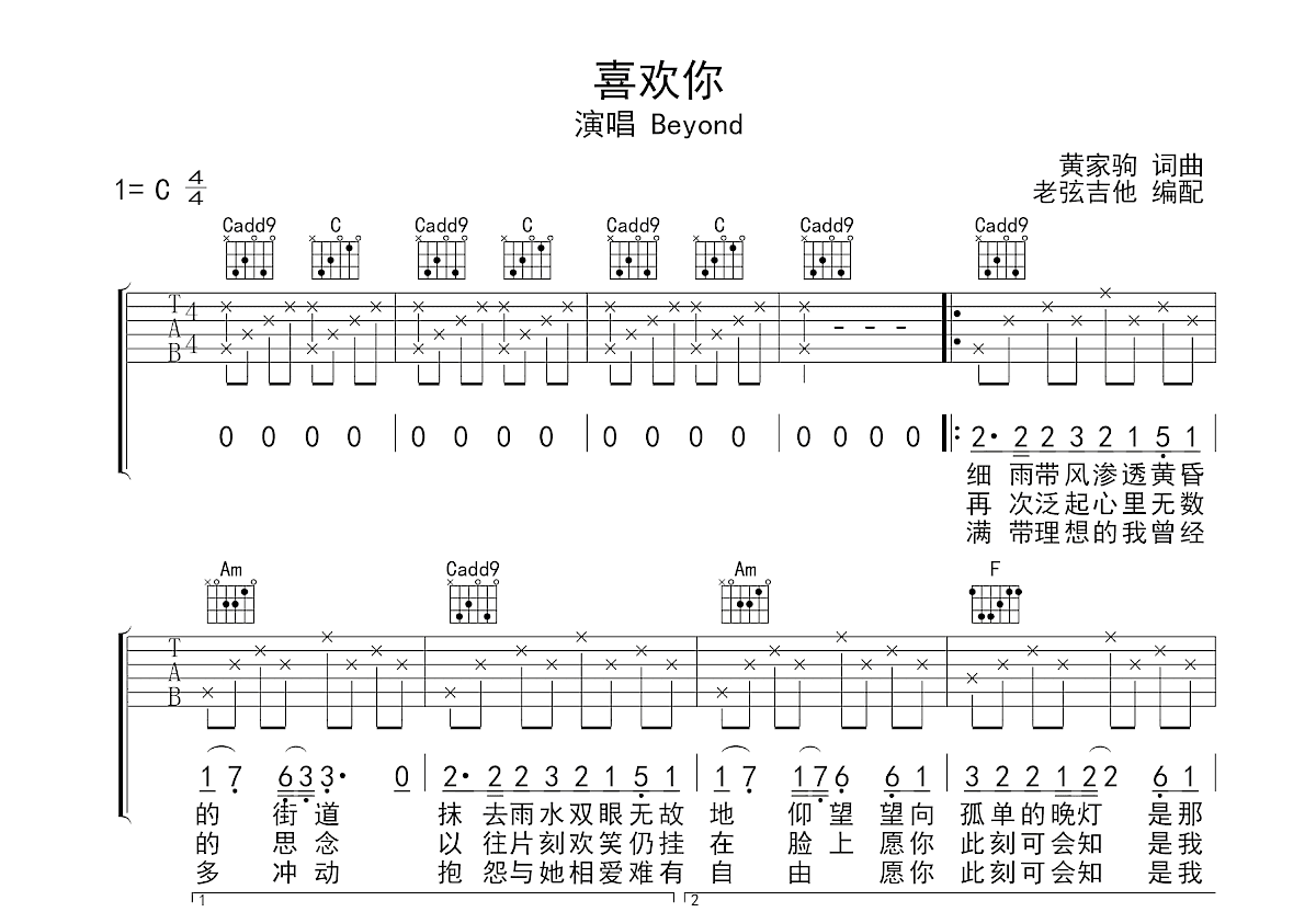 喜欢你吉他谱预览图