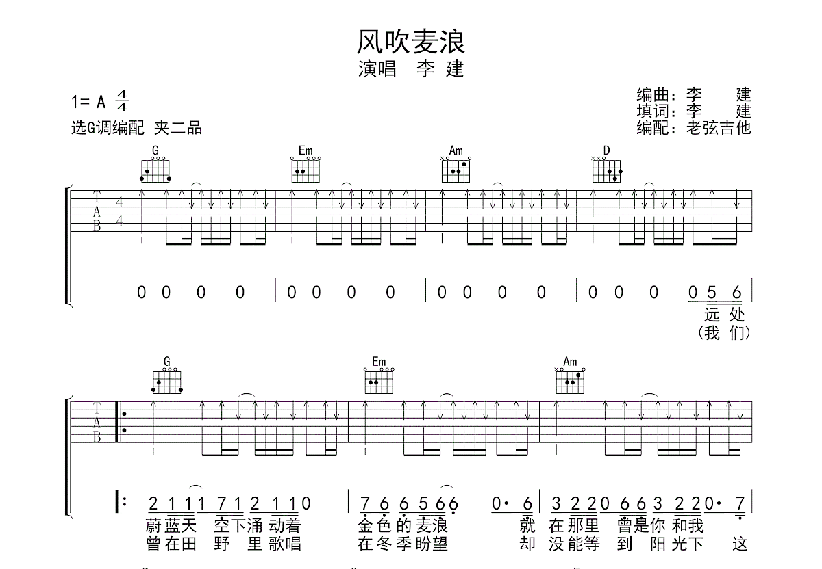 风吹麦浪吉他谱预览图