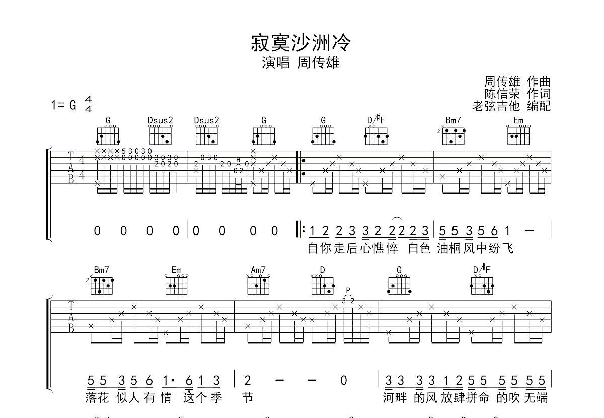 寂寞沙洲冷吉他谱预览图