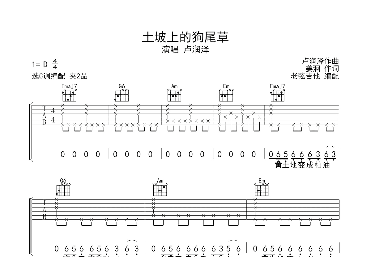 土坡上的狗尾草吉他谱预览图