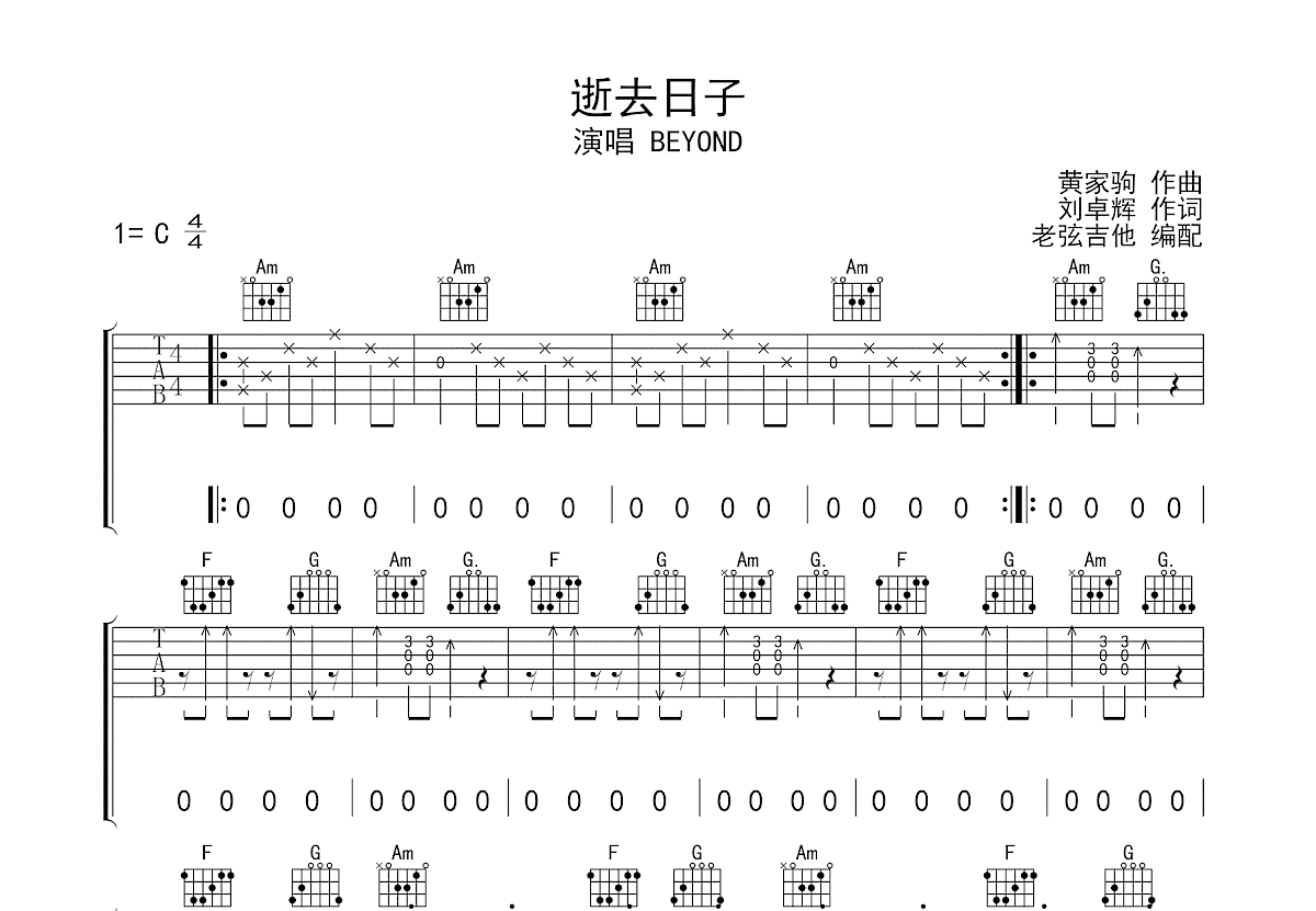 逝去日子吉他谱预览图