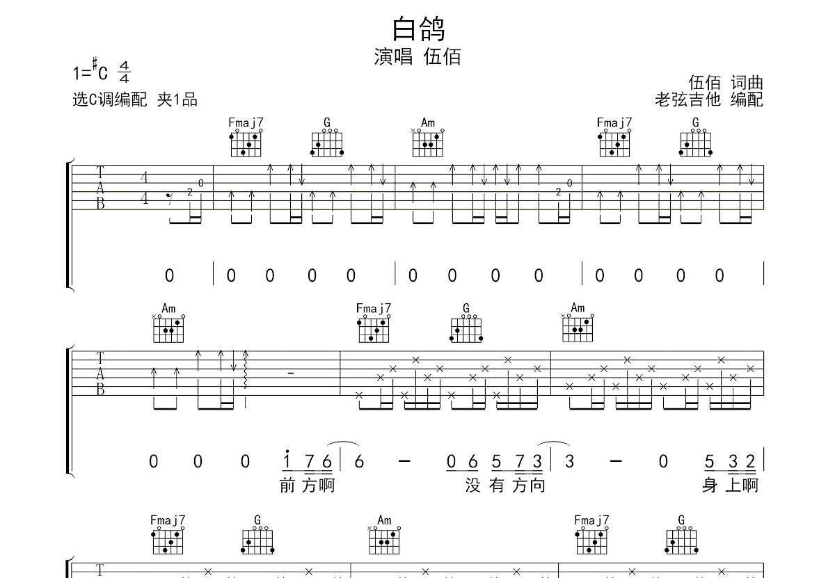 白鸽吉他谱预览图