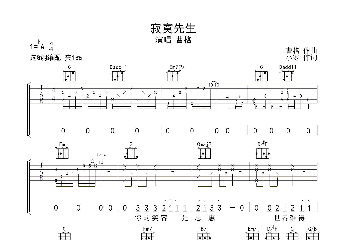 寂寞先生吉他谱预览图