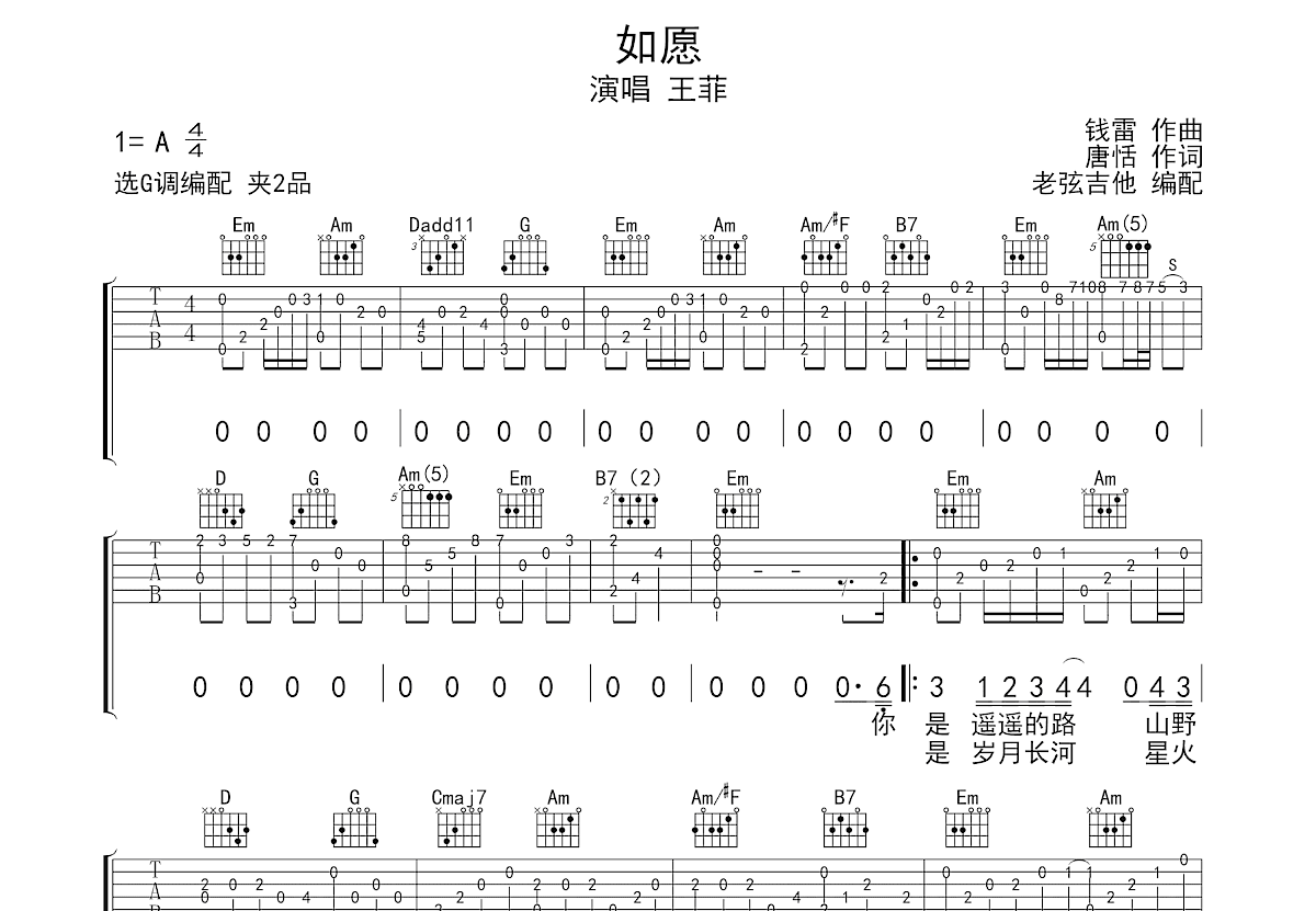 如愿吉他谱预览图