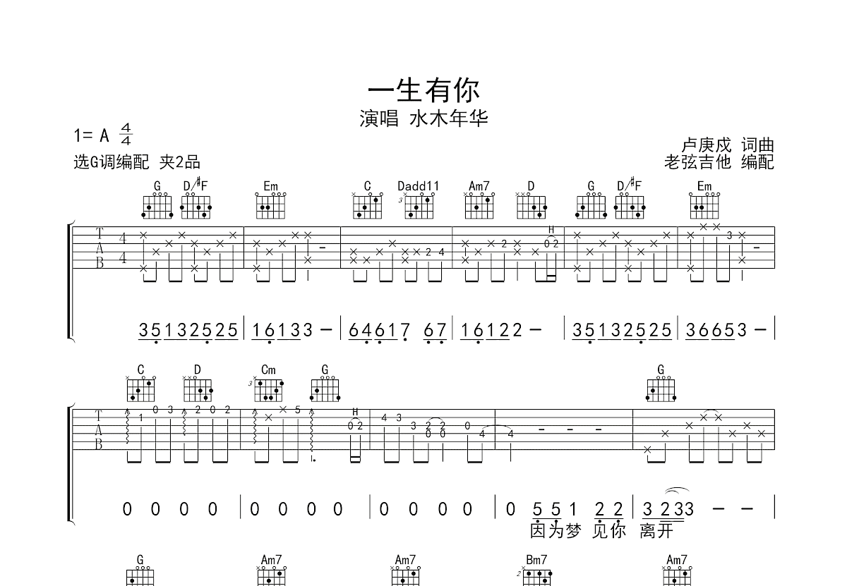 一生有你吉他谱预览图