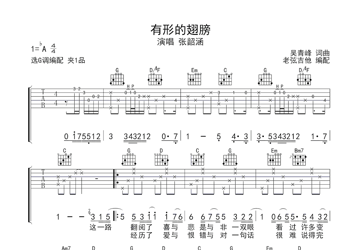 有形的翅膀吉他谱预览图